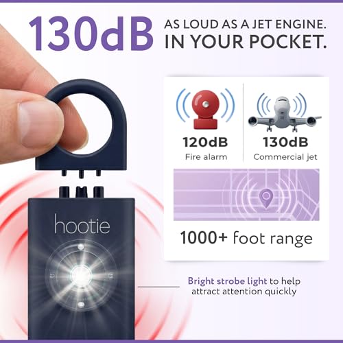 HOOTIE Personal Safety Alarm for Women, Men and Kids — 130dB Personal Alarm Keychain, Pull Pin Safety Alarm Keychain with Strobe Light, Self-Defense Alarm for Campus, Travel and Running — Navy - color: Navy