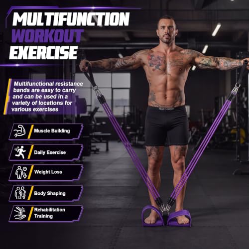 Arrowbash Upgrade 6 Tubes Foot Pedal Resistance Band Adjustable Pedal Puller Resistance Band with Handle Multifunction Fitness Bands for Men Women Abdomen Arm Leg Stretching - color: Purple, size: 150 Lbs