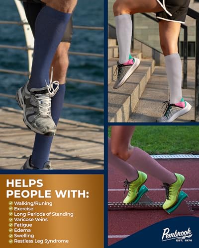 Pembrook 3 Pairs Copper Compression Socks 15-20 mmHg | Graduated Support - color: Light Gray/Blue/Rose - 3 Pairs, size: Large