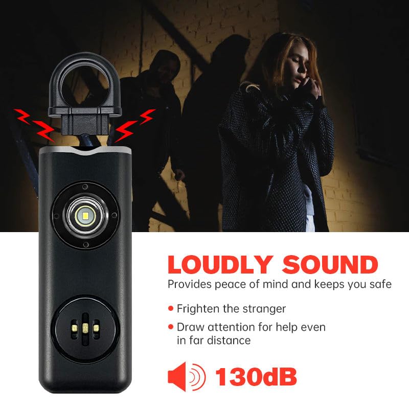Rechargeable Personal Safety Alarm for Women | 130dB Loud Siren with Strobe Light & Flashlight | Self Defense Keychain for Girls, Elderly & Night Safety – Compact & Easy to Carry