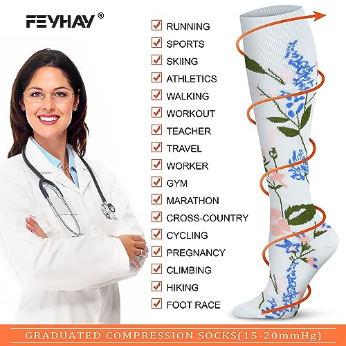 FEYHAY Copper Compression Socks (8 Pairs) 15-20 mmHg Circulation is Best Athletic & Daily for Men & Women, Running, Climbing - color: 10 Colour Mixture, size: Small-Medium