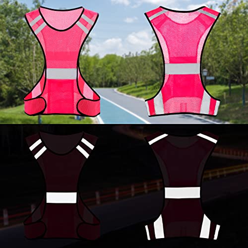 TCCFCCT Reflective Running Vest, High Visibility Running Gear with Large Pocket - color: 2 Pack Mesh Pink