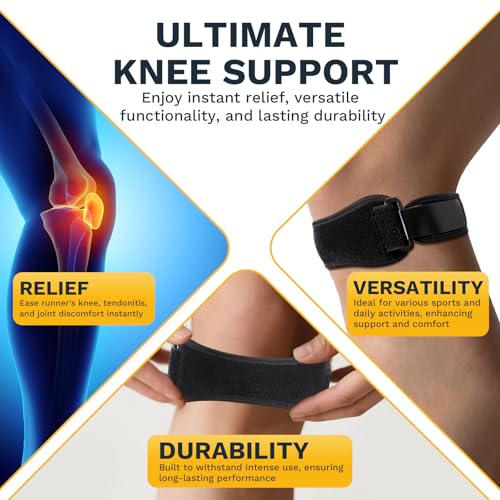 Patellar Tendon Support Strap, Adjustable Knee Support Strap Patella Band for Tendonitis, Sports, Workouts & Daily Knee Pain Relief Men Women, Extended Fit (Larger Knees) XL, 2 Pack - size: XL