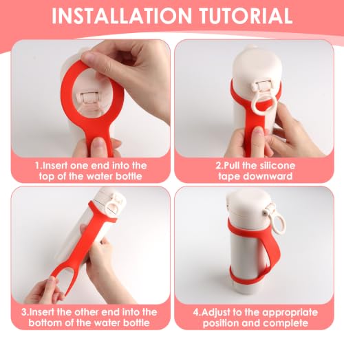 2 Pack Water Bottle Accessories Carrier Grip, Non-Slip Silicone Handle Strap Makes Any Bottle Handheld, Soft Band Holder for Gym During Workouts (Black+Red 2pcs) - color: Black+Red 2pcs