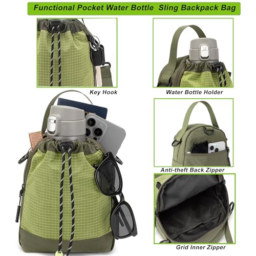 Water Bottle Carrier Bag with Strap, Water Bottle Holder Crossbody Backpack Handbags for Women Men for Hiking - color: Green