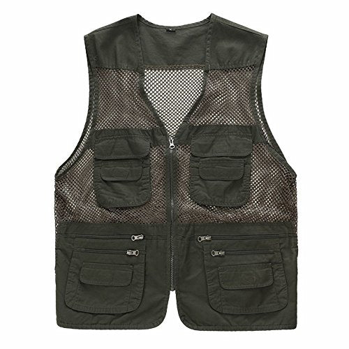 Unisex Mesh Breathable Fishing Vest, Multi-Pockets Photography Travel Hiking Waistcoat Jacket for Adults and Youth - color: Army Green, size: Medium