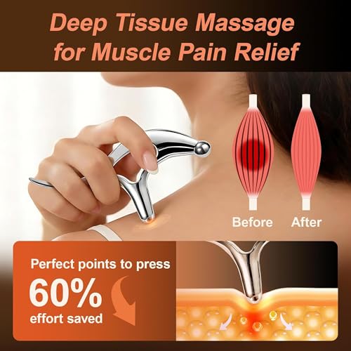 Ergonomic Deep Tissue Massage Tool, Metal Trigger Point Gua Sha Scraper for Full Body Myofascial Release, FSA Eligible Acupressure Thumb Saver Tool for Neck, Back & Muscle Knot Relief
