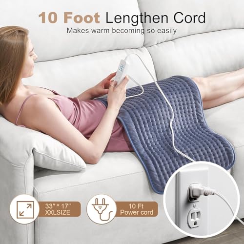 VAAGHANM Heating Pad: 33" x 17" Large Heat Pad for Full Back Coverage - color: Grey Blue