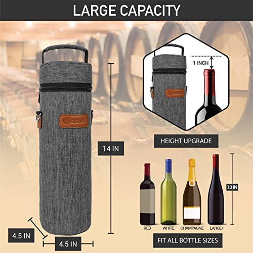 opux Single Bottle Wine Bag Carrier Insulated Cooler Tote, Charcoal Grey - color: Charcoal Gray
