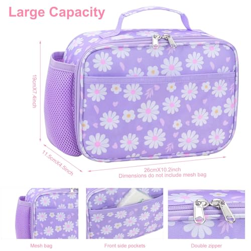 RHCPFOVR Kids Lunch Bag - Insulated Lunch Box for Boys Girls,Washable Lunch Bag and Reusable Toddler Leak-proof Lunchbox for School and Daycare - color: Purple Flower