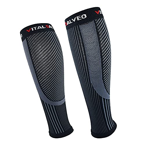Vital Salveo Recovery Calf Compression Sleeves. Fit for Cycling Running Travel Pregnancy Nurses Calf Pain Relief-(1Pair)-Black with Srtipe-M - size: Black with Stripe-M