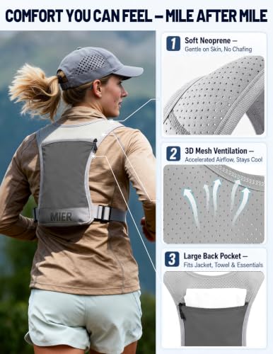 MIER Running Hydration Vest for Women Men, 500ml Soft Flask & Phone Holder - color: Dark Gray, size: Medium-Large