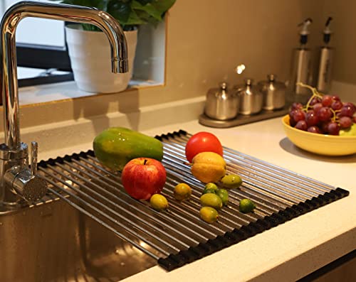 Ahyuan Roll up Dish Drying Rack Over The Sink Kitchen Roll up Sink Drying Rack Portable Dish Drainer Foldable Dish Drying Rack (Black, 17.8''X15.8'') - color: Black, size: Rectangle 17.8 inches x 15.8 inches