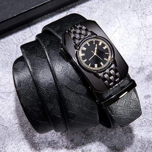 Dubulle Ratchet Belt for Men Leather Adjustable Designer Fashion Buckle - color: Black Watch, size: Adjustable Fit 22" to 38" Waist