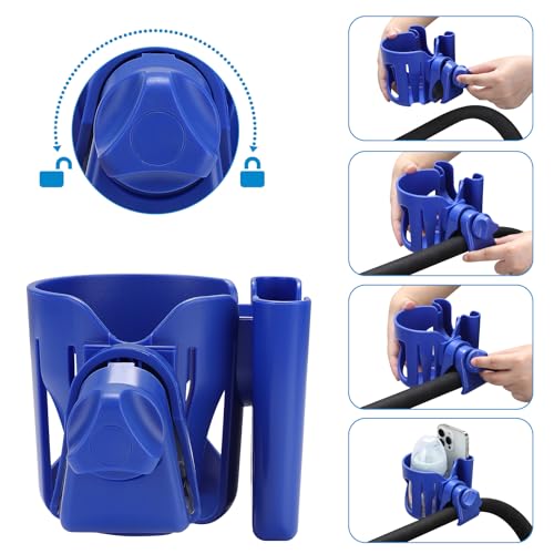 Accmor Stroller Cup Holder, Universal Cup Holder for Walker Wheelchair Bike Scooter, 360° Rotatable Stroller Cup Holder Attachment Walker Wheelchair Accessory - color: Cup Phone Holder-Blue