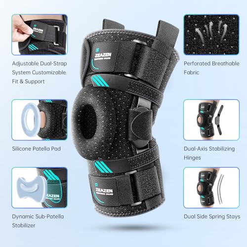 Hinged Knee Brace with Dual Metal Side Stabilizers & Patella Support – Adjustable Open Patella Knee Support for Men and Women – Helps with ACL, MCL, Meniscus Issues – Breathable Design for Sports, Running, Workout (Medium) - size: Medium
