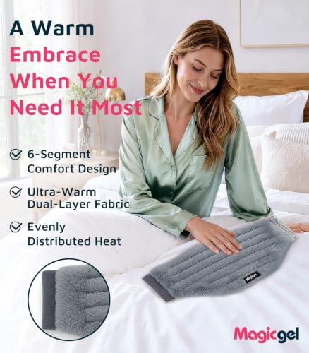 Magic Gel Microwave Heating Pad for Back Pain Relief, Clay Moist Heat Wrap with Adjustable Strap, Reusable Hot Therapy Pack for Lower Back, Period Cramps, Neck, Shoulder & Muscle Tension, Gray