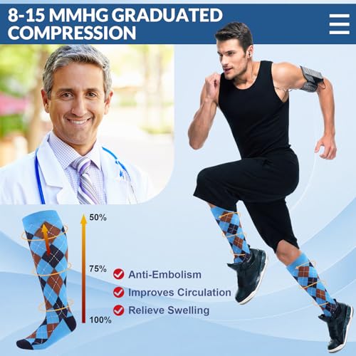 Shyyween 12 Pairs Men Knee High Compression Socks - size: Large, style: Geometric Texture
