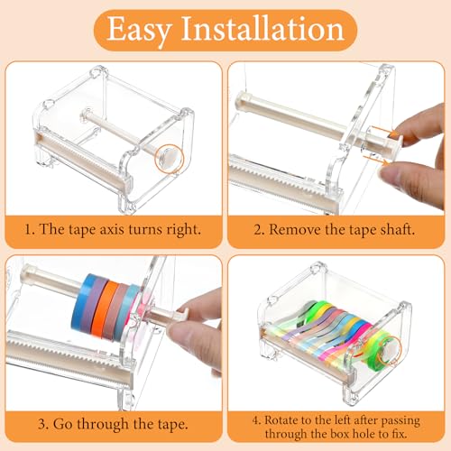 6 Pack Washi Tape Dispenser & Cutter, Transparent Desktop Multi Washi Masking Tape Storage Dispenser, Tapes Cutter, Tapes Roll Holder (Not Include Masking Tapes)