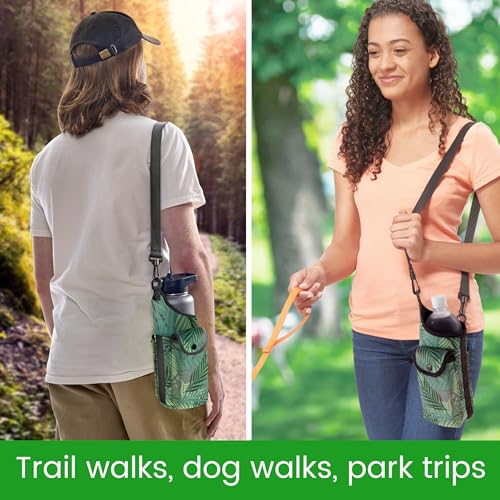 Smooth Trip Insulating Neoprene Water Bottle Carrier With Strap and Phone Pocket (Fern Pattern) - color: Fern Pattern