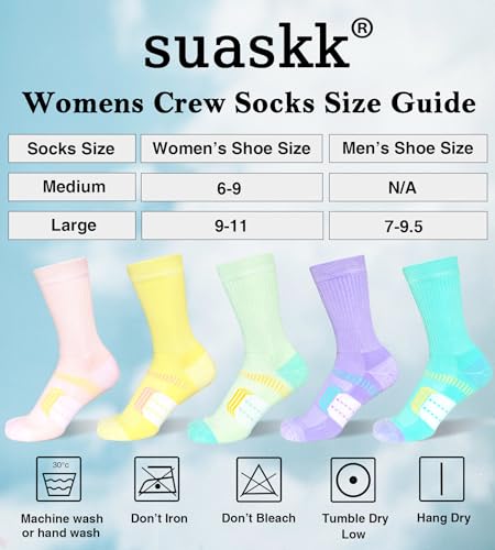 Suaskk Womens Cushioned Breathable Athletic Running Crew Socks 5 Pairs - color: Colourful 5 Pairs, size: 6-9