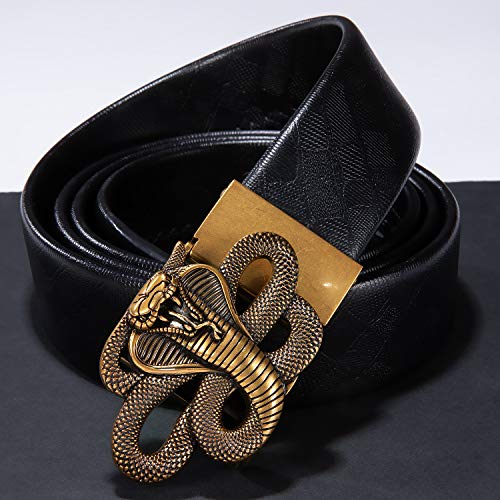 Dubulle Ratchet Belt for Men Leather Adjustable Designer Fashion Buckle - color: A-a Gold Python Belt, size: Adjustable Fit 22" to 38" Waist