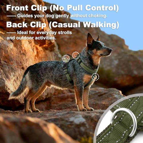 No Pull Dog Harness with Handle, Reflective Soft Mesh Padded Vest - color: Ranger Green, size: XL