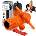 5 in 1 Foam Roller Set - Trigger Point Foam Back Roller, Muscle Roller Stick, Massage Ball, Stretching Band for Deep Muscle Massage Pilates Yoga,Fitness Exercise for Whole Body Release (Orange)