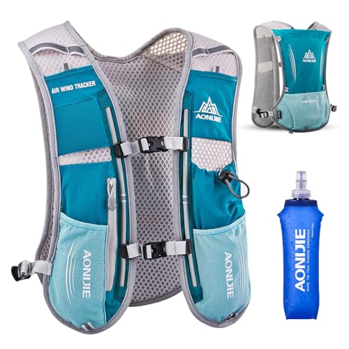 TRIWONDER Running Vest Hydration Pack Backpack for Men & Women, Lightweight Trail Marathon Run Race Vest for Cycling Jogging - color: 01 Light Blue - With a 500ml Water Bottle