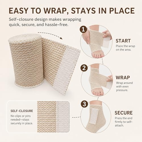 3" Elastic Bandage Wrap with Self-Closure, 2-Pack – 15 ft Stretched – Latex-Free, Reusable, Washable – Compression Support for Sprains, Injuries, Swelling, Sports Recovery - size: 3"