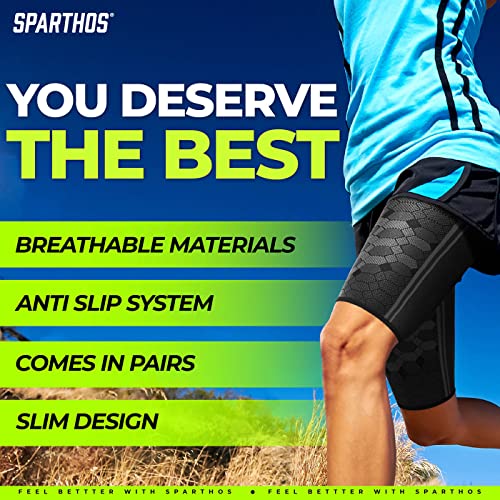 Sparthos Thigh Compression Sleeves, Quad Wrap, Hamstring Brace - Black-XL - color: Midnight Black