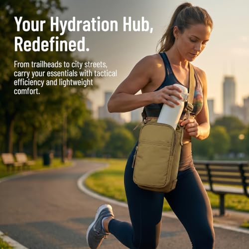 Bokelai Water Bottle Holder Bag with Strap Lightweight Crossbody Carrier Sling Bag for Hiking Camping Travelling Water Bottle Sleeve Gym Accessories - color: Army Khaki