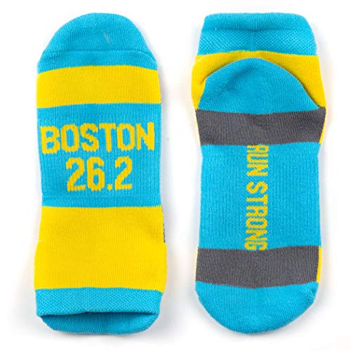 Gone For a Run Motivational Ankle Running Socks - Affirmation Runners Gifts - color: Boston 26.2 (Blue/Yellow)
