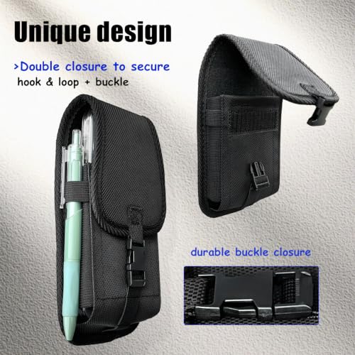 Heavy Duty Phone Holster for Men, Belt Clip Tactical Phone Holder, Nylon Cell Phone Pouch with Buckle and Hook/Loop Closure, Universal Fit for iPhone 17 16 15 14 Pro Max Plus, Galaxy S26 S25 Ultra - color: Black-Vertical