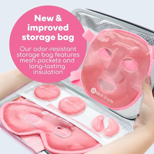 Medi Grade Face Ice Pack and Cooling Eye Mask Set, ChillGel Gel Mask, Pink - color: Pink