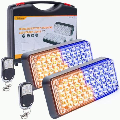 Amber/Blue Magnetic Flashing Strobe Lights/w Controller, 2-Pcs - color: 2pcs Amber/Blue