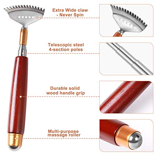 Back Scratcher for Women Men Extendable with Massage Roller - color: Dark Red