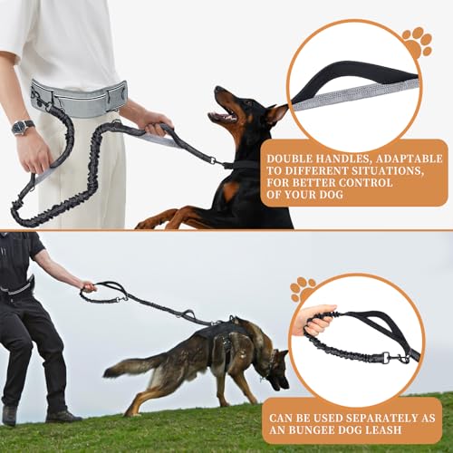 Hands Free Dog Leash with Partitioned Pouch Adjustable Waist Belt, Waist Leash for Dog Walking Running, Dual Handles,for Medium/Large Dogs - color: Blue