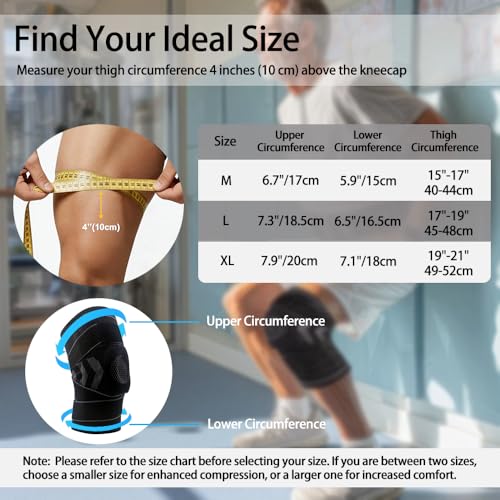 Knee Brace with Adjustable Straps for Knee Pain Relief, Compression Knee Support with Patella Pad for Meniscus Tear, ACL & Joint Stability, Breathable Knee Brace for Running, Gym, Workout & Sports (M/L/XL)