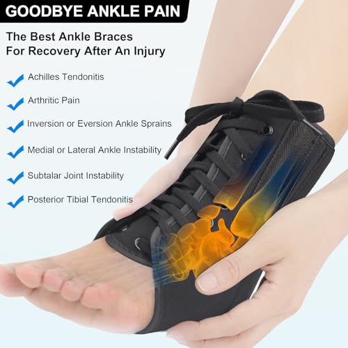 AIDY-PRO Lace Up Ankle Brace with Metal Side Stabilizers, Adjustable Lace-Up Ankle Braces for Men and Women Sprained Foot Support Brace for Posterior Tibial Tendonitis Achilles Tendon Injury S - size: Small