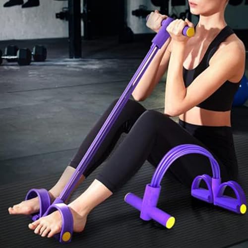 Resistance Band with Pedal Handle 6 Tube Elastic Natural Latex Pull Rope Fitness Bands for Leg Arm Abdomen Waist Stretching Exercising Training - color: Purple