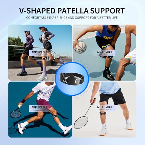 HLGO Silicone Patellar Tendon Support Knee Strap, Adjustable Patella Support Strap with Compression Cushion, Anti-Slip Knee Strap for Walking, Gym, Tennis & Daily Activities
