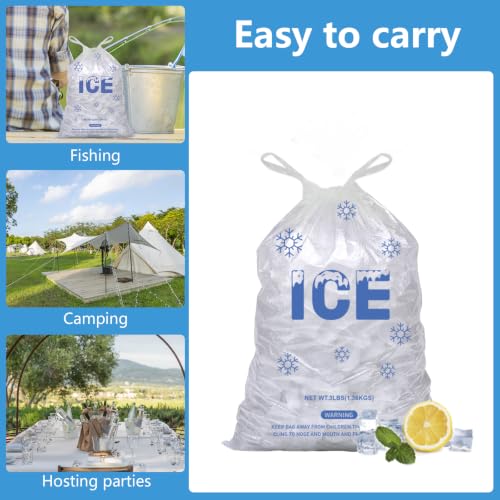 200 PACK 3 lb. Plastic Drawstring Ice Bags 9" x 15.5" Heavy-Duty - style: 9x15.5inch(200pack)