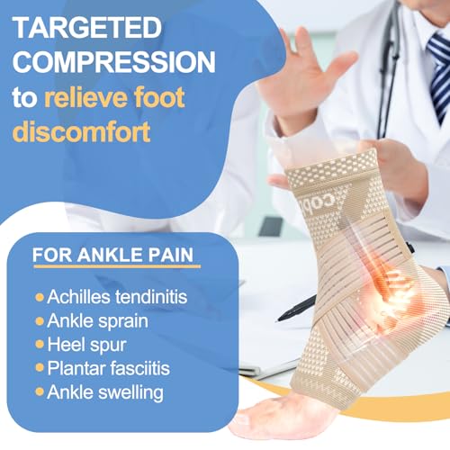 LISEPWU Copper Ankle Brace for Men & Women, Adjustable Compression Bandage - color: Skin Tone, size: X-Large