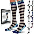 SB SOX Lite Compression Socks for Flying (15–20 mmHg) - color: Stripes - Gray/Blue, size: S/M