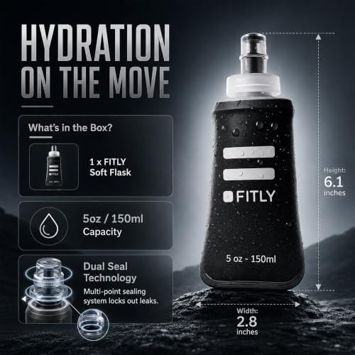 FITLY Soft Flask Running Water Bottle - Collapsible Hydration Flask - color: Black, size: 5 Ounces