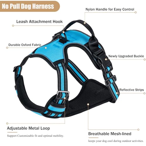 Dog Harness, No Pull Pet Vest for Large Dog, Easy On & Off, Blue, Medium - color: Blue, size: Medium