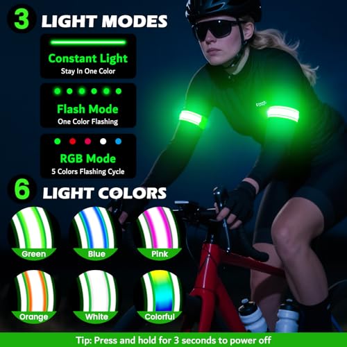 LED Armband Rechargeable for Running(2 Pack),Light Up Arm Bands for Night Walking,Running Lights for Runners,High Visibility Reflective Running Gearr for Night Safety Light Up Wristbands - size: Green