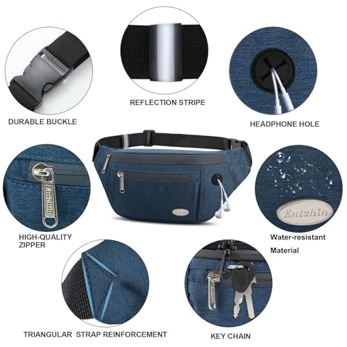 Entchin Water-Resistant Fanny Pack, 4-Zipper Belt Bag - color: Blue