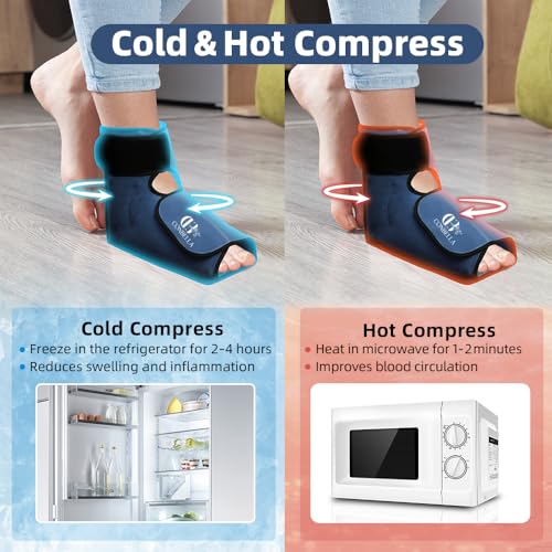 Ankle Ice Pack Wrap for Swelling & Pain Relief, Navy Blue - color: Navy Blue, size: Large